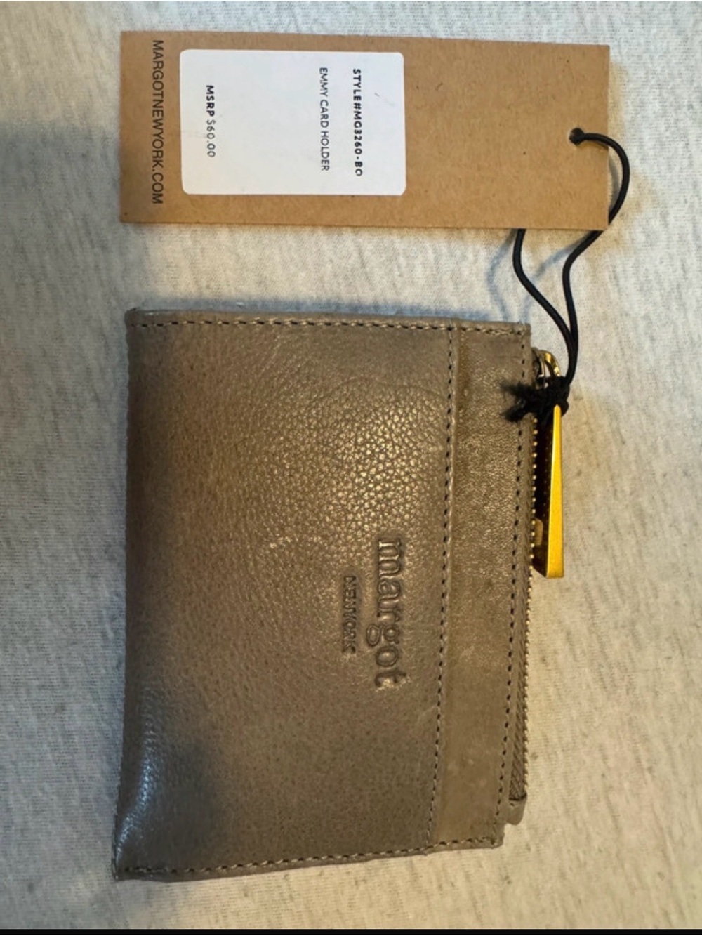margot Taupe Leather Zip Card Pouch